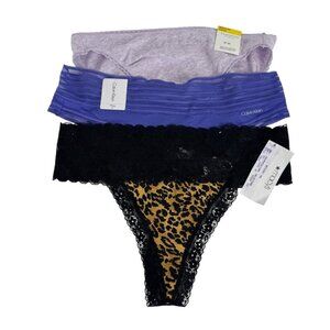 Calvin Klein Jenni Charter Club NEW Lot 3 Med Thong Bikini Blue Leopard Violet
